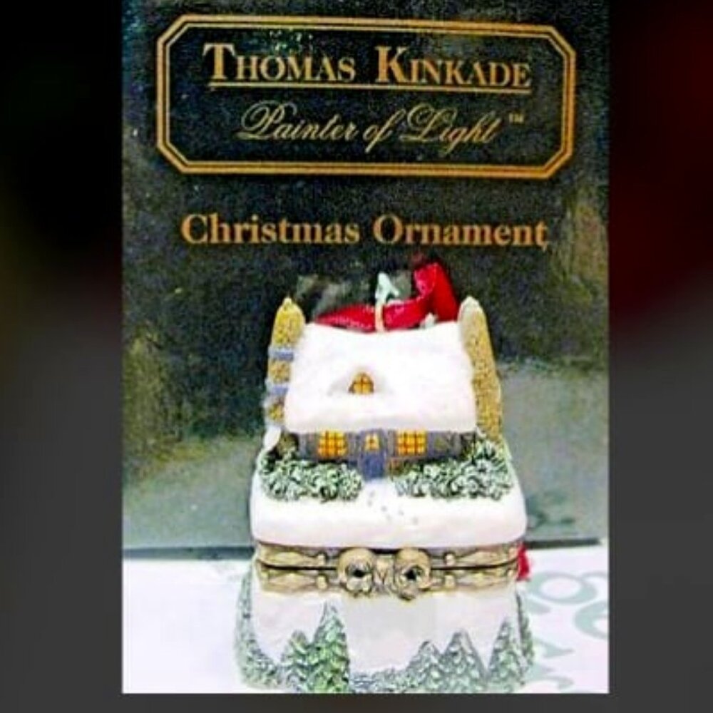 THOMAS KINKADE Vint Y2K Hinged Trinket Box Ornament Silent Night Xmas Cottage II